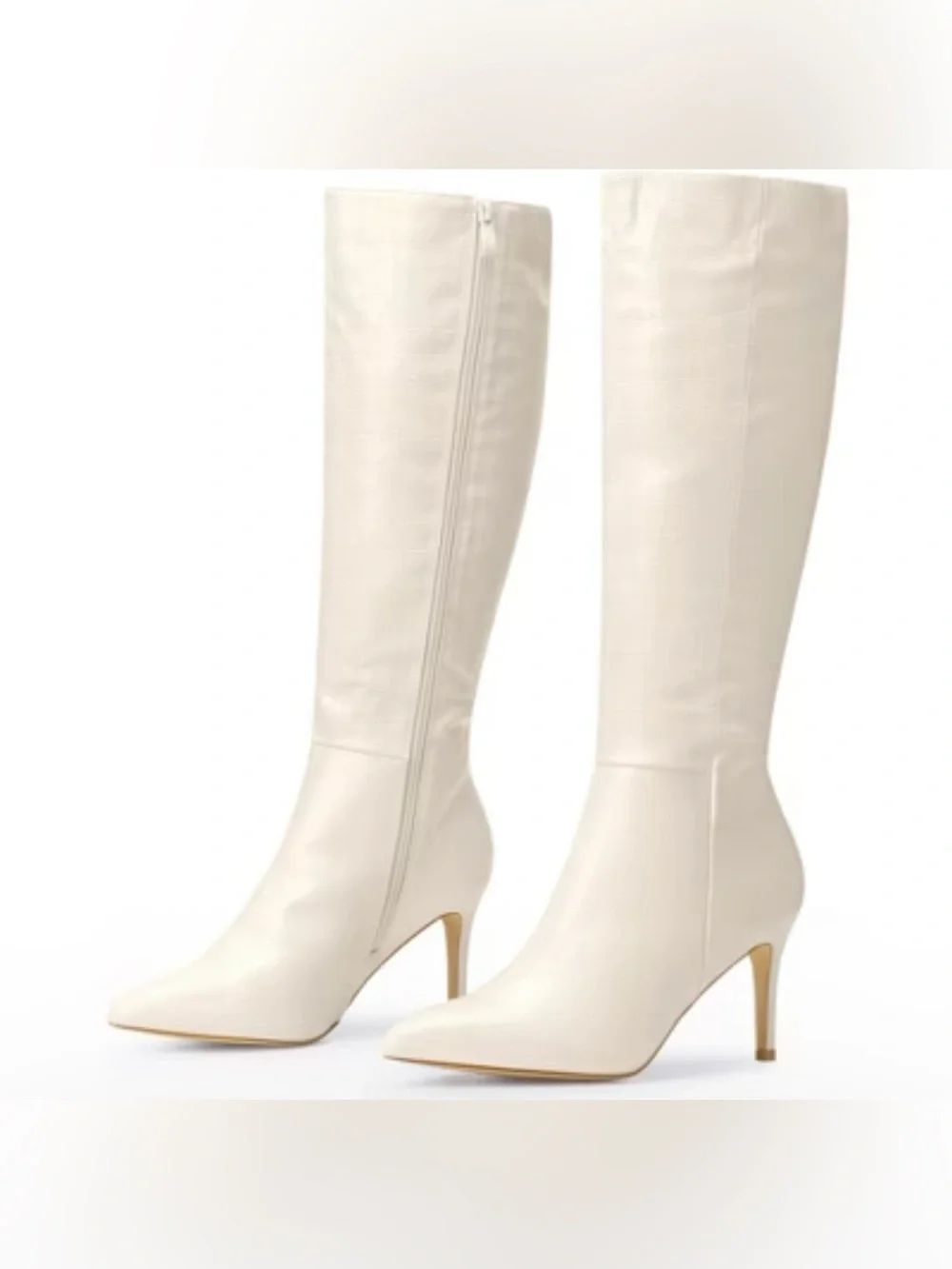 Women's  casual chic Cream Over-the-Knee Pointed Heel Boots size 7